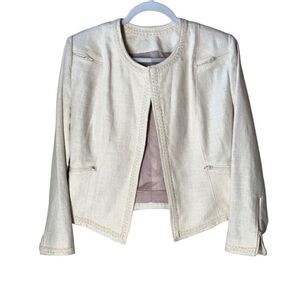 Vintage Wool Linen Blazer Jacket Tailored Zipper Details No Labels Size 6